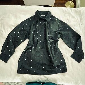 Batsheva Oversized Button Up with Allover Rhinestones